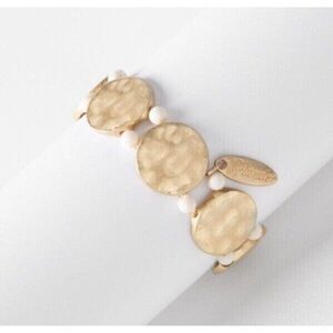 Plunder Gold White Beaded Elastic Bangle Bracelet Fashion Design Jovie